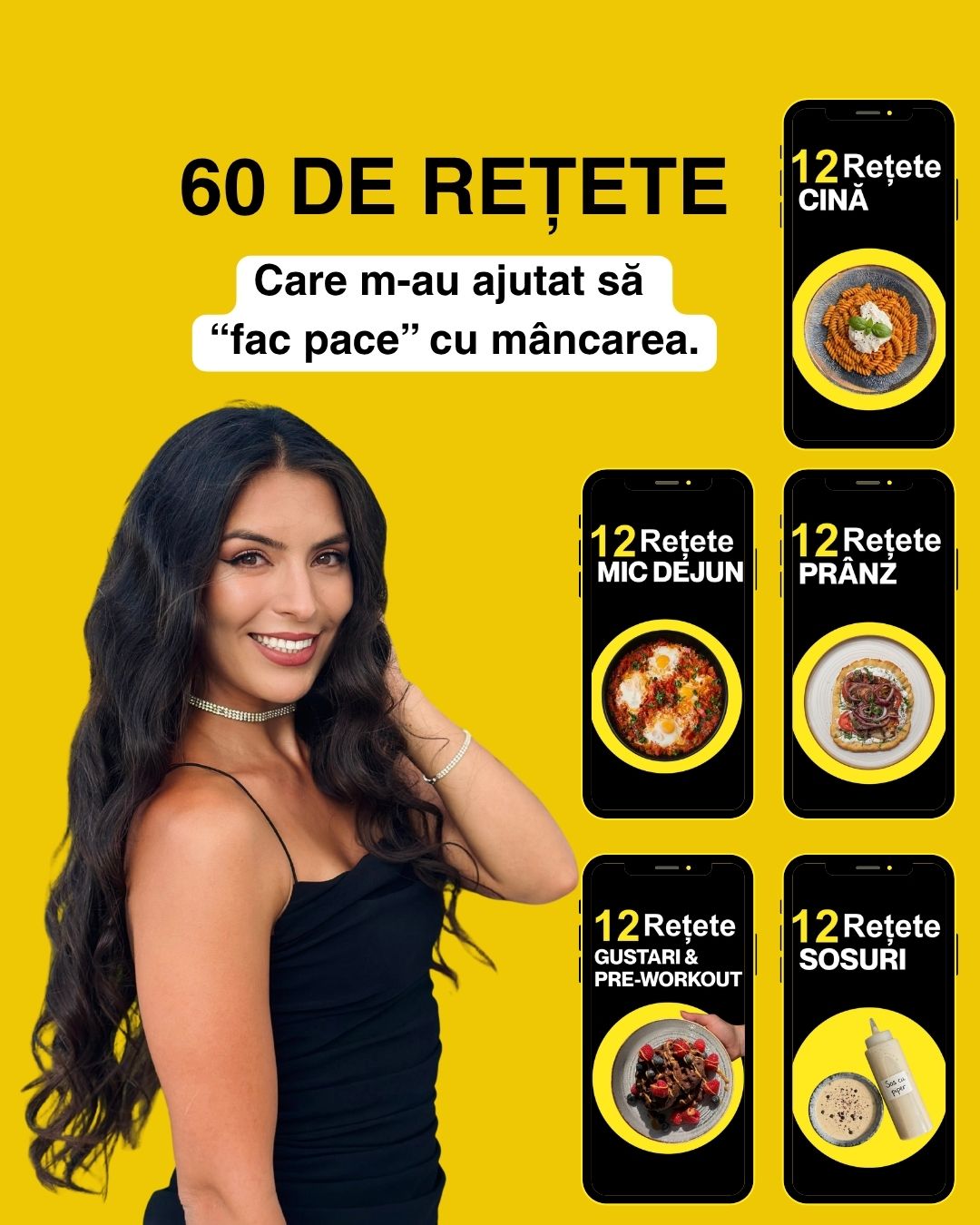 Roxana lângă cele 5 cărți de rețete: mic dejun, prânz, cină, gustări și pre-workout, sosuri